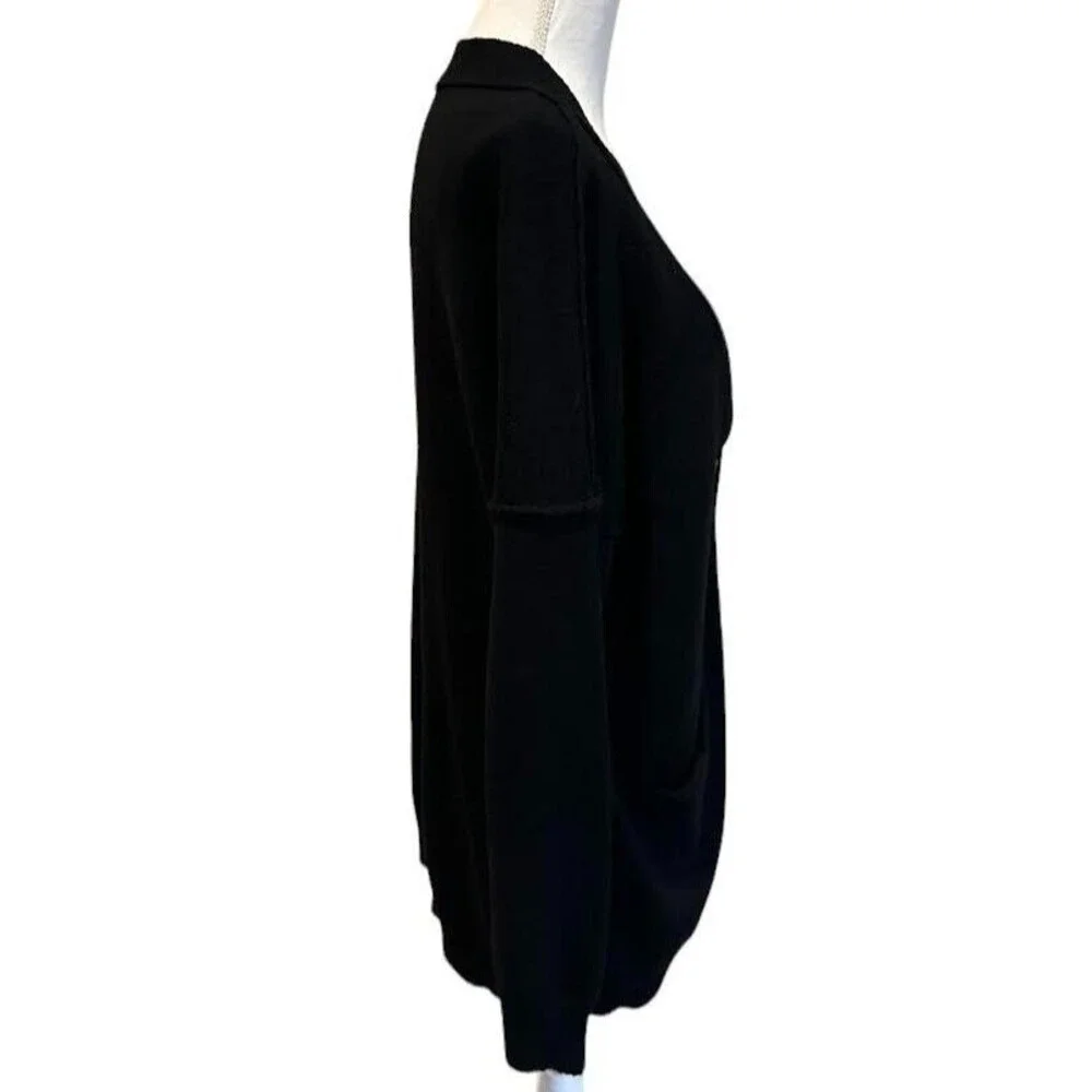 Women's L Deep V Neck Button Down Ribbed Cardigan Knitted Sweater Bat Sleeve - Picture 3 of 6